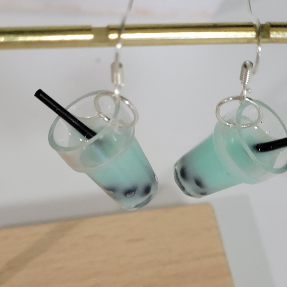 Boba BUBBLE TEA EARRINGS CUTE!! Handmade - Picture 2 of 8